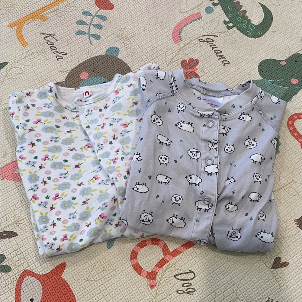 Magnetic Me and Hanna Anderson Pajama -Gray and White Sheep & Floral